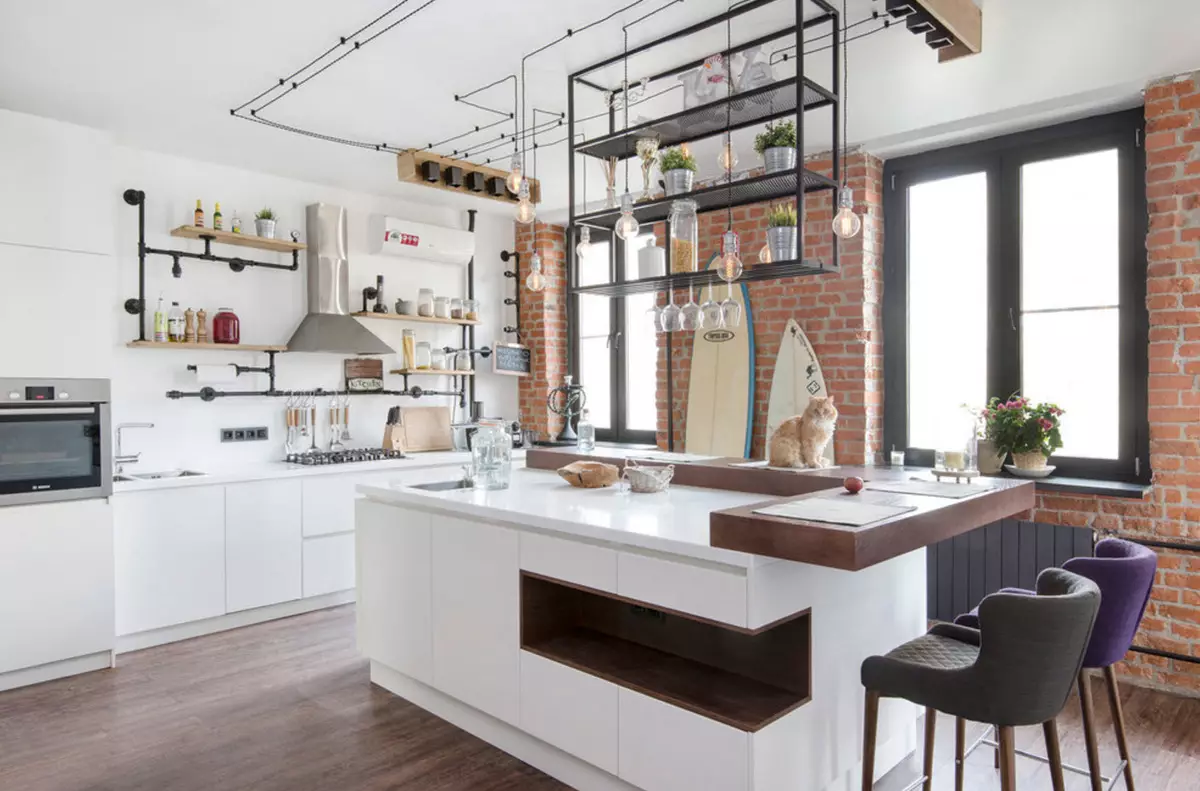 آشپزخانه سبک لفت (99 عکس): آشپزخانه گوشه ای در طراحی داخلی، آشپزخانه سفید و خاکستری، آشپزخانه مدولار در آپارتمان، پرده های مناسب و لوستر 21160_14
