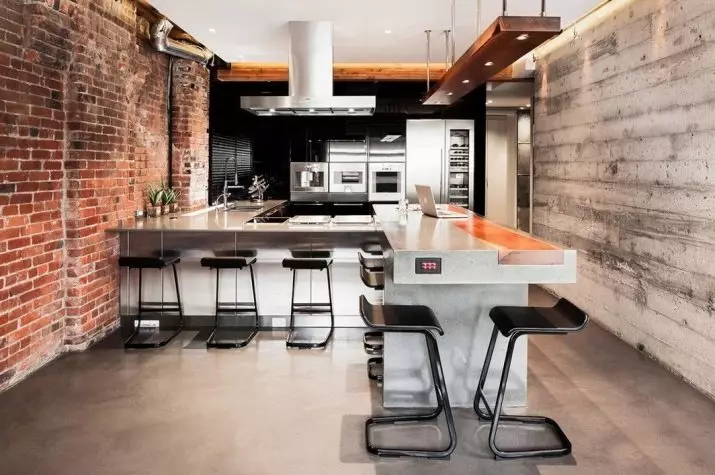 लॉफ्ट शैली स्वयंपाकघर (99 फोटो): अंतर्गत डिझाइन, पांढरा आणि राखाडी स्वयंपाकघर, अपार्टमेंटमध्ये मॉड्यूलर किचन, योग्य पडदे आणि चंदेलियर 21160_18