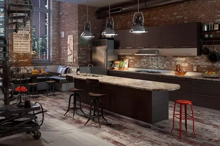 Loft Style Kitchen (99 fotos): cuina de cantonada situada en disseny d'interiors, cuina blanca i grisa, cuines modulars a l'apartament, cortines i aranyes adequades 21160_2