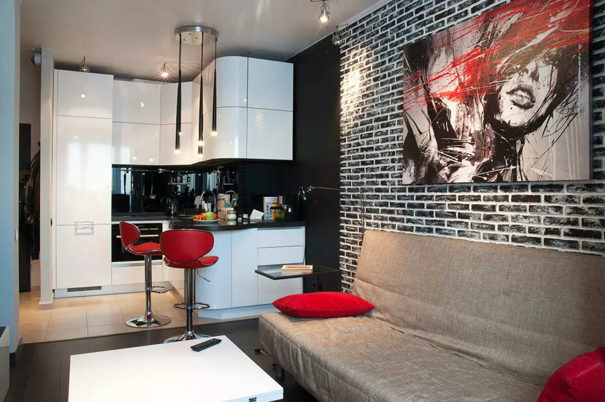 Cociña do estilo Loft (99 fotos): cociña de canto en deseño de interiores, cociña branca e gris, cociñas modulares no apartamento, cortinas e lámpadas axeitadas 21160_24