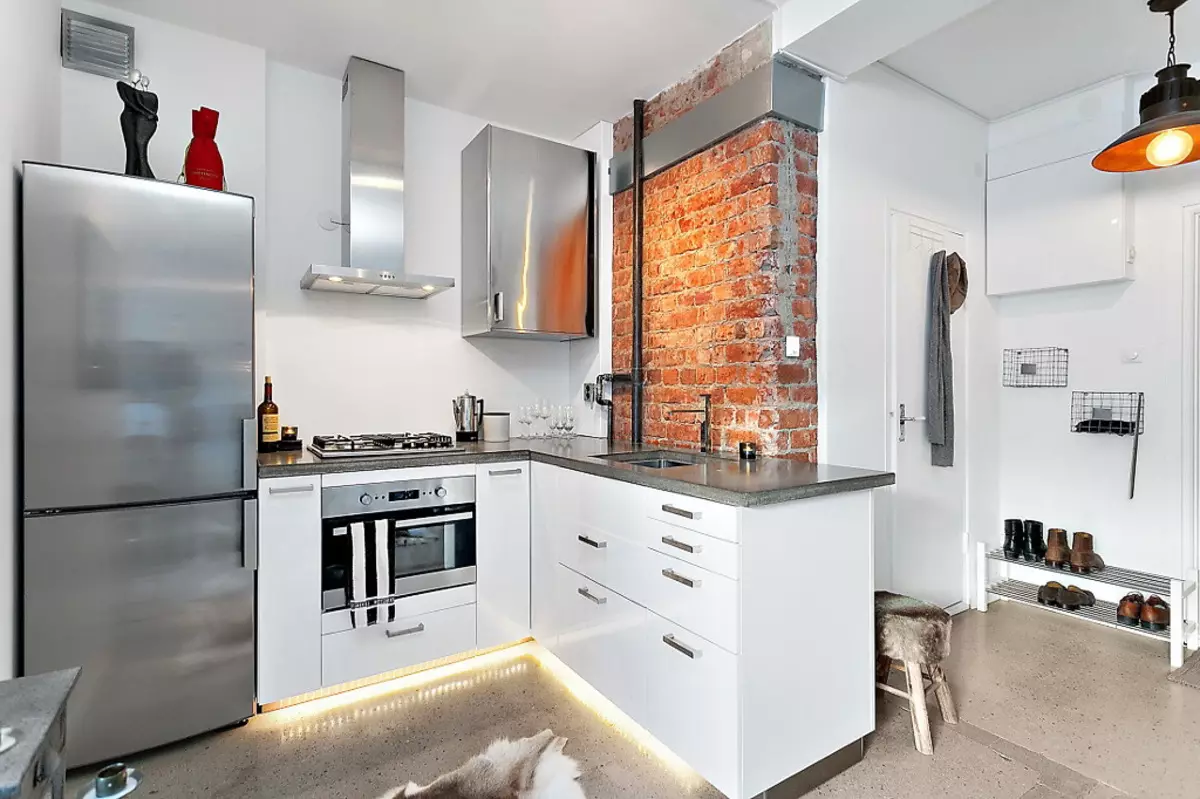 Loft Style Köök (99 fotot): nurgaköök Sisekujundus, valge ja halli köök, modulaarsed köögid korteris, sobivad kardinad ja lühtrid 21160_33