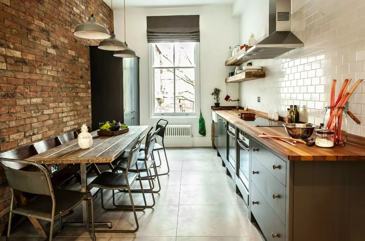 Loft Style Kitchen (99 fotos): cuina de cantonada situada en disseny d'interiors, cuina blanca i grisa, cuines modulars a l'apartament, cortines i aranyes adequades 21160_35