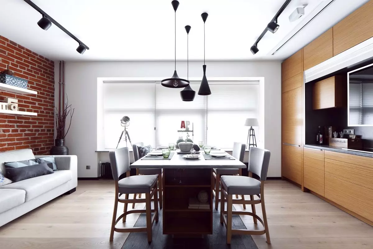 Loft Style Kitchen (99 fotos): cuina de cantonada situada en disseny d'interiors, cuina blanca i grisa, cuines modulars a l'apartament, cortines i aranyes adequades 21160_43