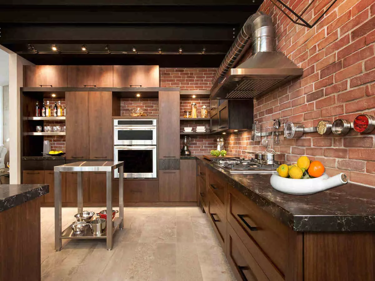 Loft Style Köök (99 fotot): nurgaköök Sisekujundus, valge ja halli köök, modulaarsed köögid korteris, sobivad kardinad ja lühtrid 21160_6