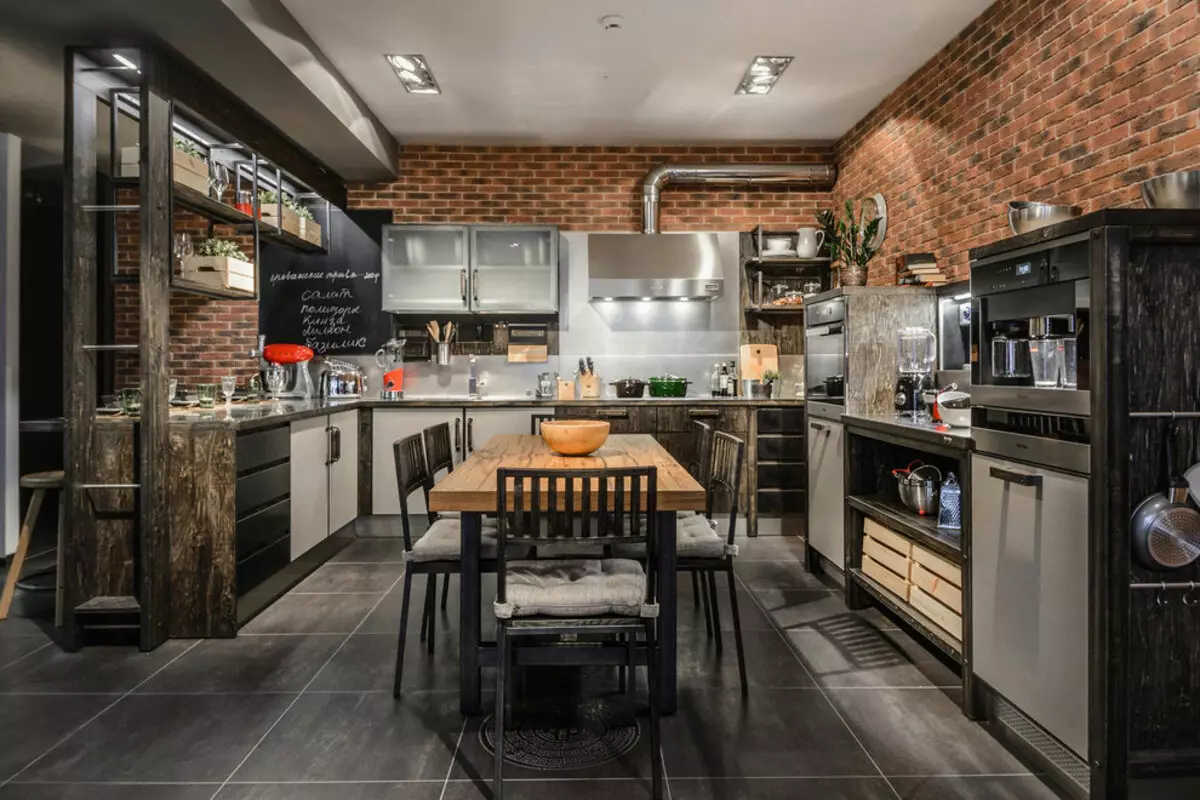 Cociña do estilo Loft (99 fotos): cociña de canto en deseño de interiores, cociña branca e gris, cociñas modulares no apartamento, cortinas e lámpadas axeitadas 21160_68