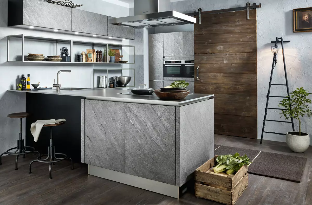 लॉफ्ट शैली स्वयंपाकघर (99 फोटो): अंतर्गत डिझाइन, पांढरा आणि राखाडी स्वयंपाकघर, अपार्टमेंटमध्ये मॉड्यूलर किचन, योग्य पडदे आणि चंदेलियर 21160_69