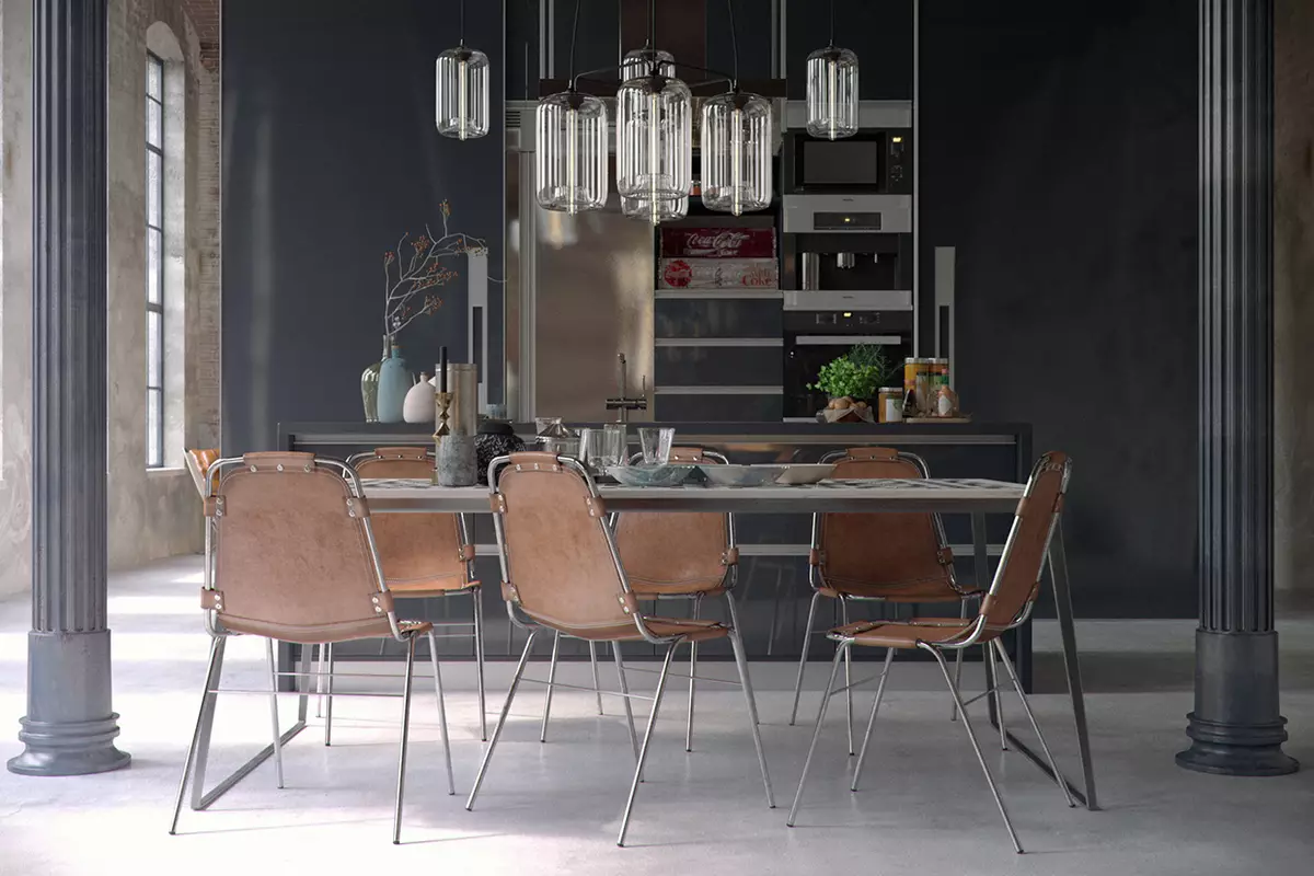 Loft Style Kitchen (99 fotos): cuina de cantonada situada en disseny d'interiors, cuina blanca i grisa, cuines modulars a l'apartament, cortines i aranyes adequades 21160_72