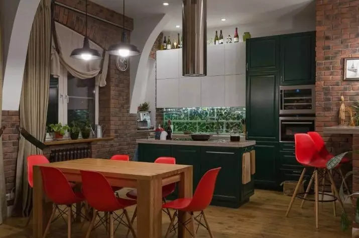 Cociña do estilo Loft (99 fotos): cociña de canto en deseño de interiores, cociña branca e gris, cociñas modulares no apartamento, cortinas e lámpadas axeitadas 21160_78