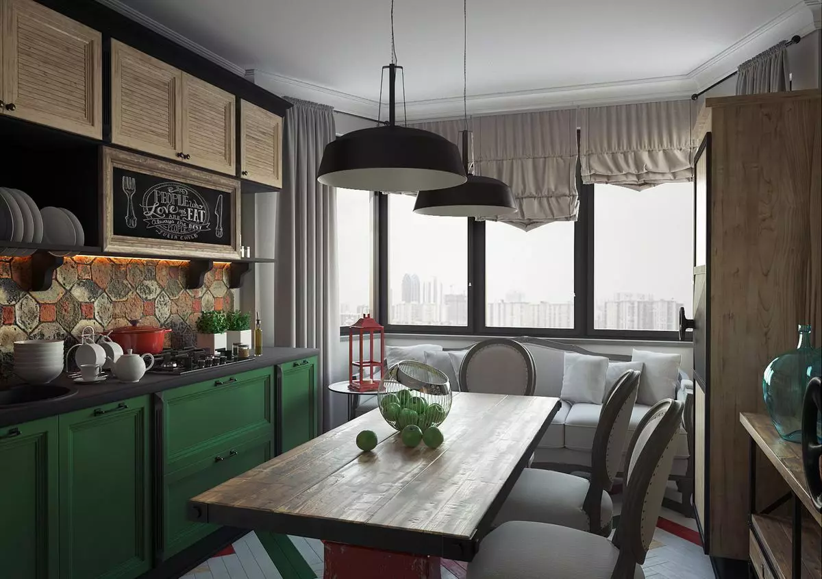 Loft Style Kitchen (99 fotos): cuina de cantonada situada en disseny d'interiors, cuina blanca i grisa, cuines modulars a l'apartament, cortines i aranyes adequades 21160_82