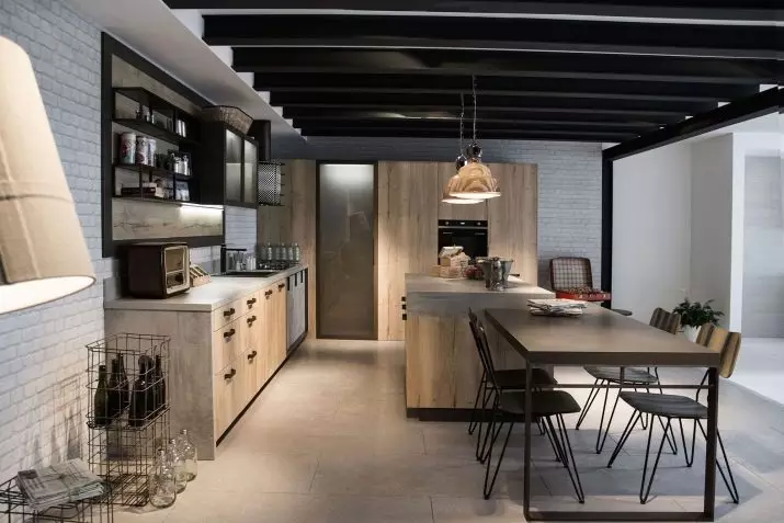 Loft Style Kitchen (99 fotos): cuina de cantonada situada en disseny d'interiors, cuina blanca i grisa, cuines modulars a l'apartament, cortines i aranyes adequades 21160_9