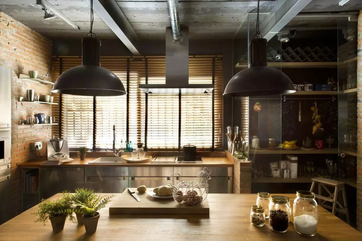Loft Style Köök (99 fotot): nurgaköök Sisekujundus, valge ja halli köök, modulaarsed köögid korteris, sobivad kardinad ja lühtrid 21160_92