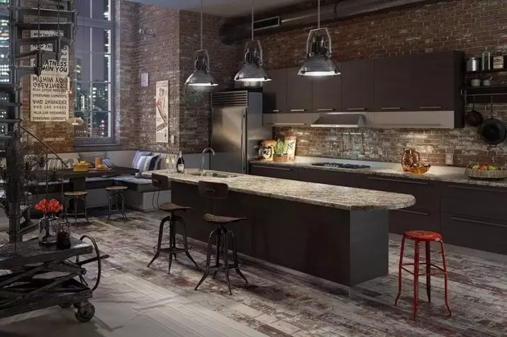 Loft Style Kitchen (99 fotos): cuina de cantonada situada en disseny d'interiors, cuina blanca i grisa, cuines modulars a l'apartament, cortines i aranyes adequades 21160_94