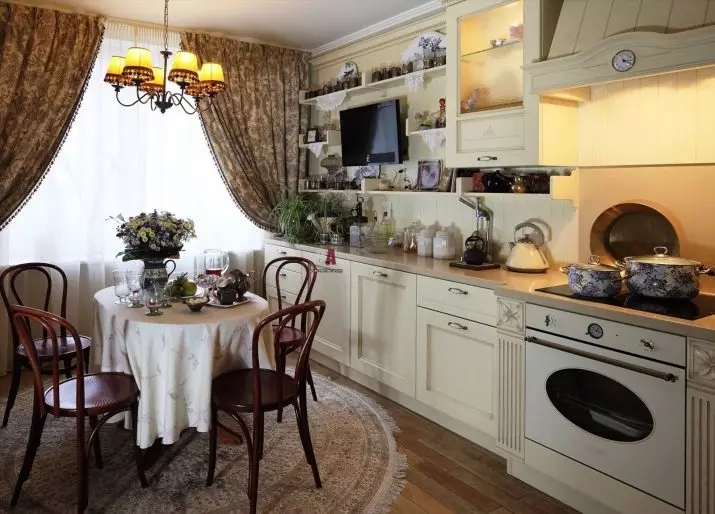 Прованс Кухня (130 снимки): Бял кухненски интериорен дизайн, кухненски слушалки в маслинов стил. Как да подредите стените? Как да декорирате стаята с цветя и картини? 21162_16