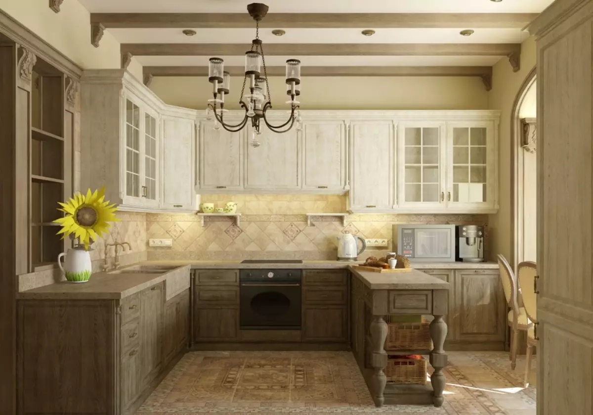 Nhà bếp Provence (130 hình ảnh): Thiết kế nội thất nhà bếp màu trắng, tai nghe nhà bếp theo phong cách ô liu. Làm thế nào để sắp xếp các bức tường? Làm thế nào để trang trí phòng với hoa và tranh? 21162_17