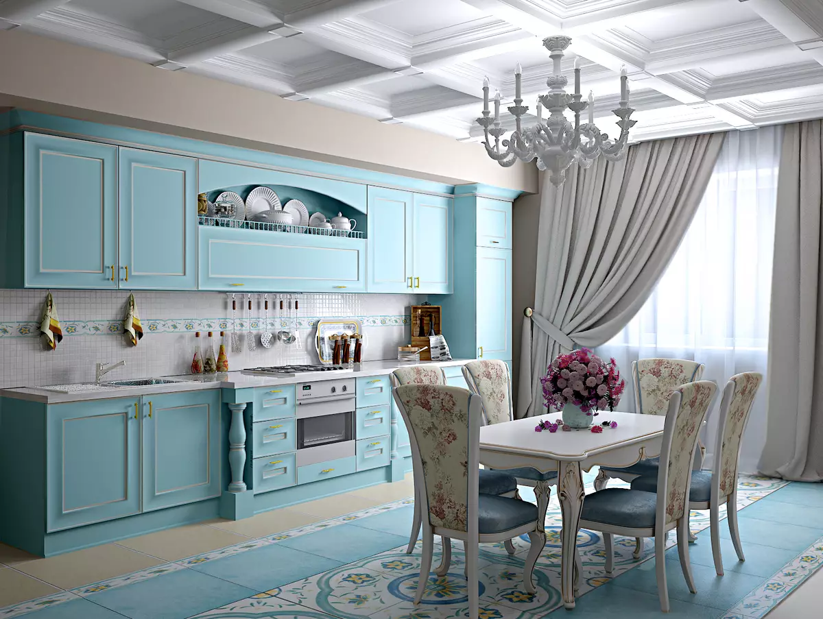 Provence cozinha (130 fotos): design de interiores cozinha branco, fone de ouvido de cozinha em estilo de oliveira. Como organizar as paredes? Como decorar a sala com flores e pinturas? 21162_27