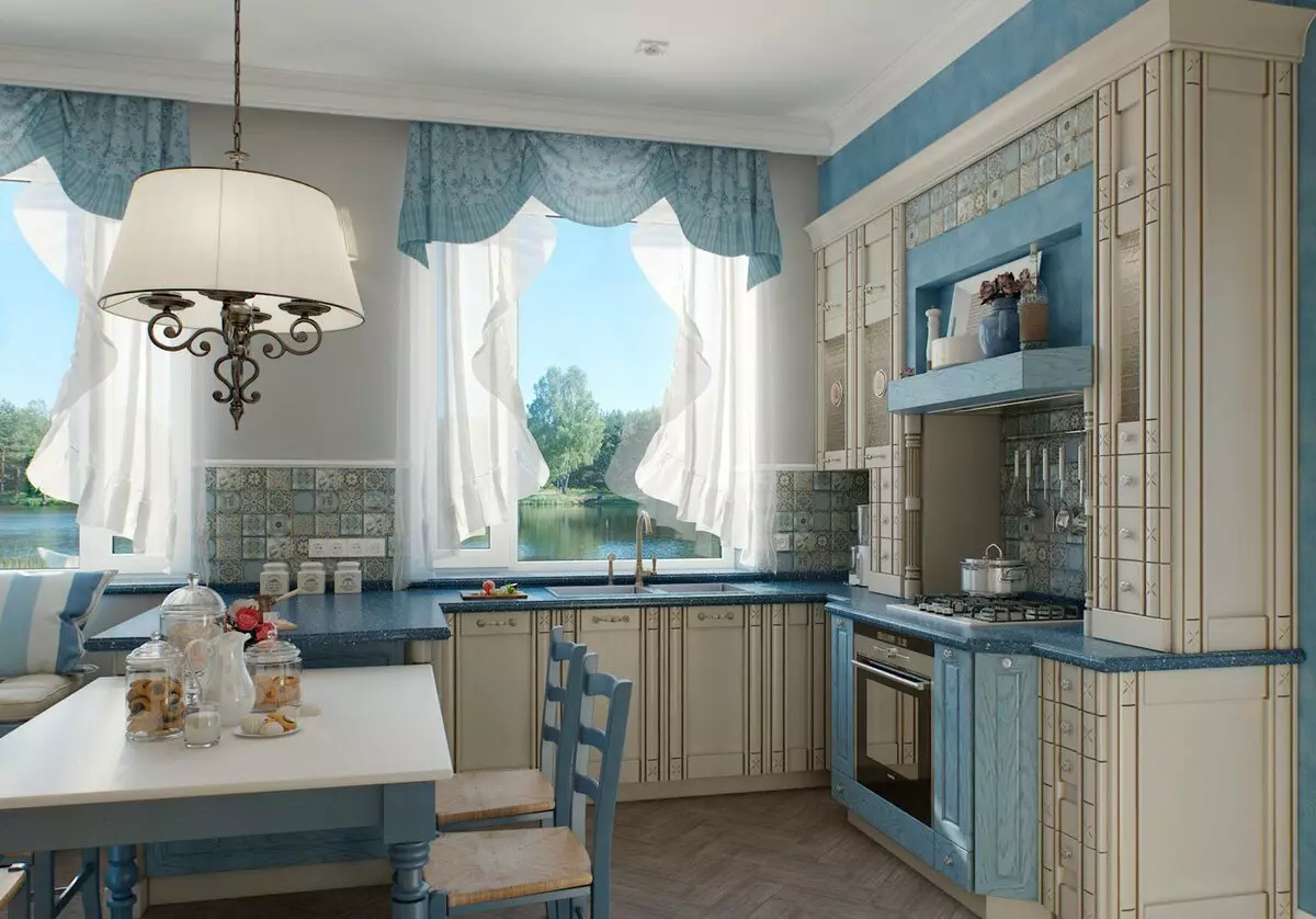 Provanso virtuvė (130 nuotraukų): balta virtuvės interjero dizainas, virtuvės ausinės alyvuogių stiliumi. Kaip organizuoti sienas? Kaip papuošti kambarį su gėlėmis ir paveikslais? 21162_29
