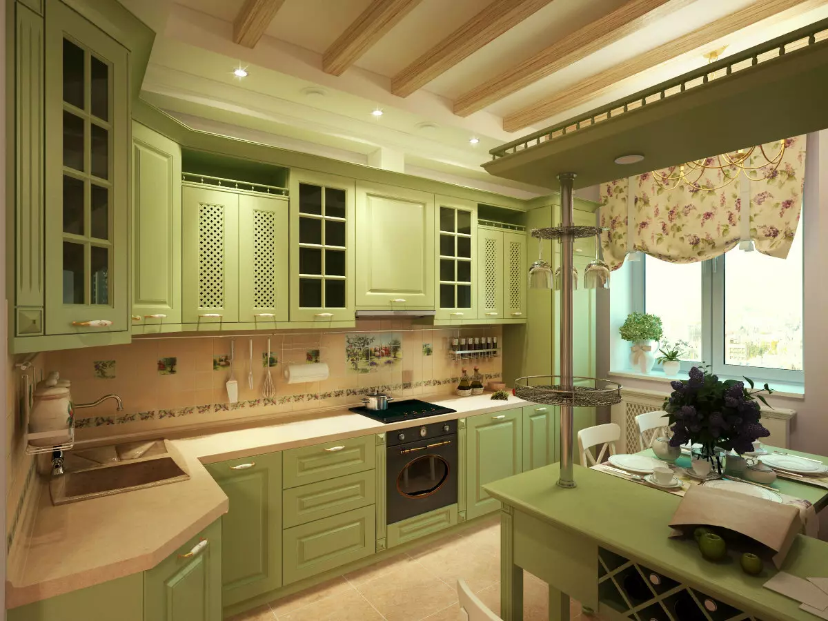 Прованс Кухня (130 снимки): Бял кухненски интериорен дизайн, кухненски слушалки в маслинов стил. Как да подредите стените? Как да декорирате стаята с цветя и картини? 21162_38