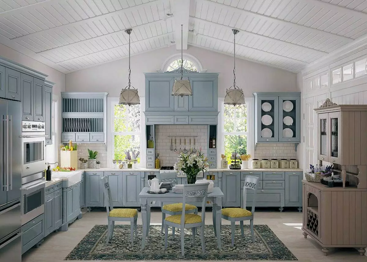 Cocina de Provence (130 fotos): Deseño de interiores de cociña branca, auriculares de cociña en estilo de oliva. Como organizar as paredes? Como decorar a sala con flores e pinturas? 21162_4