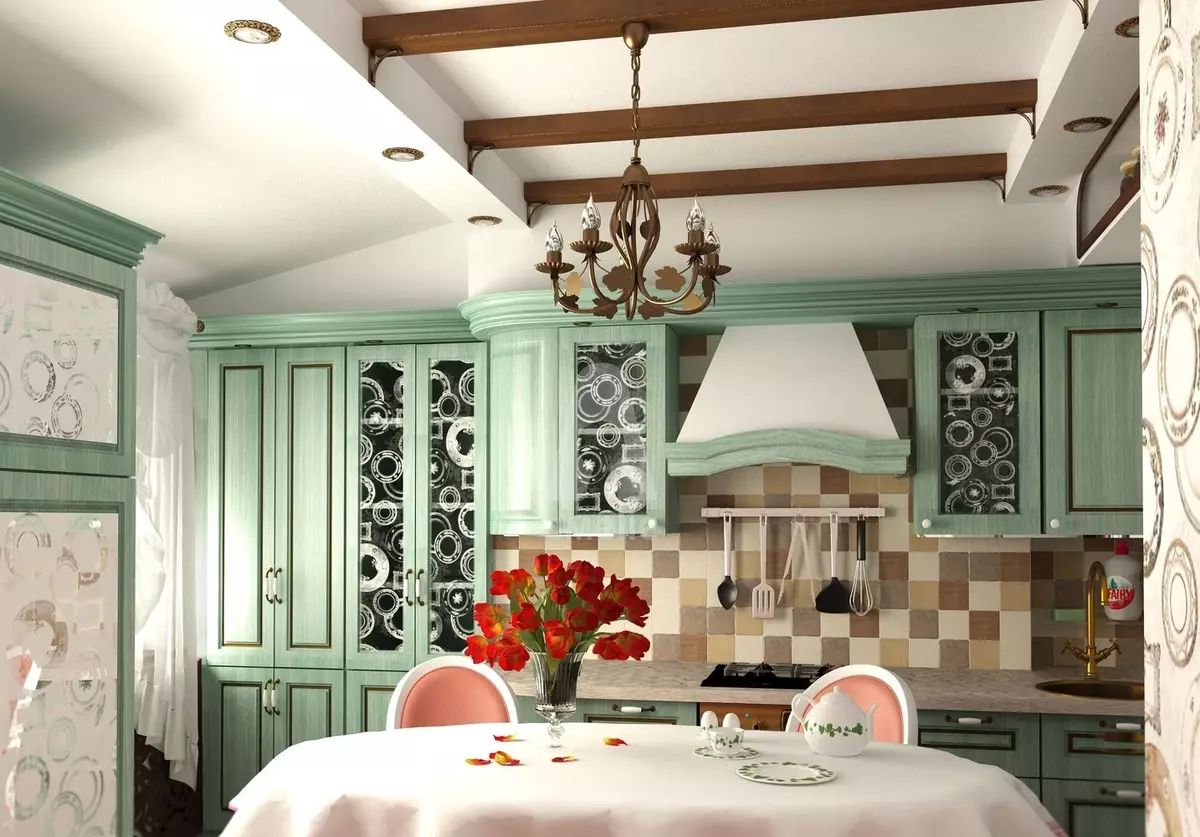 普罗旺斯厨房（130张照片）：白色厨房室内设计，橄榄色的厨房耳机。如何安排墙壁？如何用鲜花和绘画装饰房间？ 21162_71