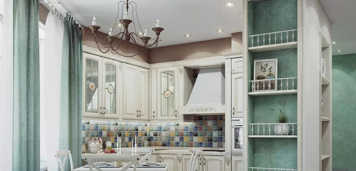 Cocina de Provence (130 fotos): Deseño de interiores de cociña branca, auriculares de cociña en estilo de oliva. Como organizar as paredes? Como decorar a sala con flores e pinturas? 21162_73