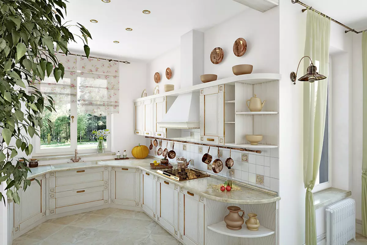 Provence Kök (130 Bilder): Vit Kök Inredning, Kökshus i Olive Style. Hur man arrangerar väggarna? Hur man dekorerar rummet med blommor och målningar? 21162_75