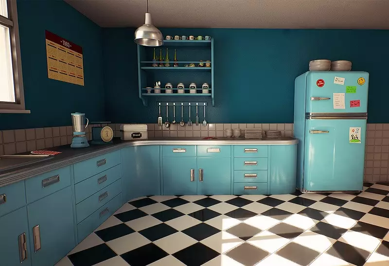 Retro-stijl keuken (55 foto's): keuken headsets en gordijnen in retro stijl interieur, modern ontwerp-opties 21165_16
