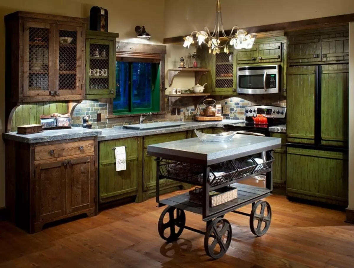 रेट्रो शैली स्वयंपाकघर (55 फोटो): रेट्रो शैली अंतर्गत, आधुनिक डिझाइन पर्यायांमध्ये किचन हेडसेट्स आणि पडदे 21165_18