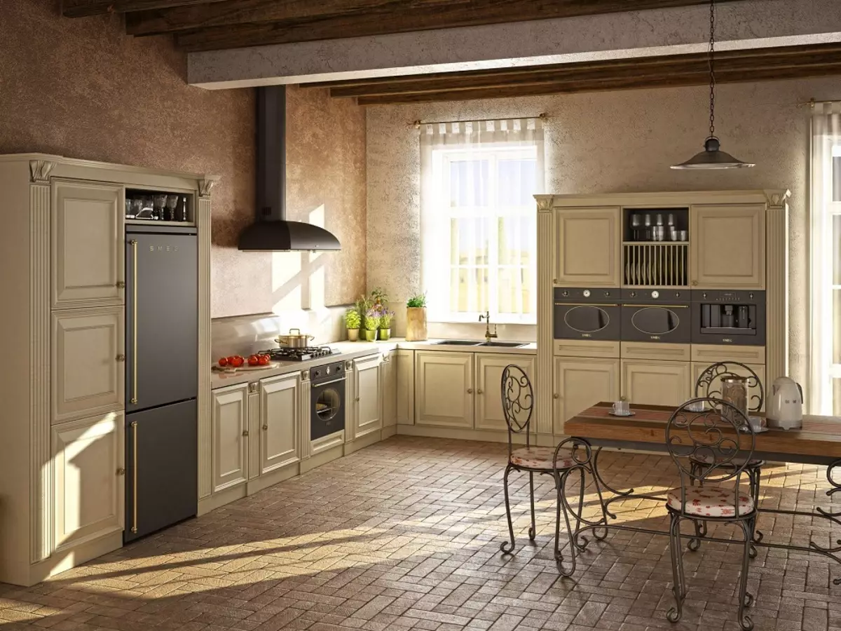 Retro-tyyli keittiö (55 valokuvaa): keittiön kuulokkeet ja verhot retrotyylisessä sisustuksessa, modernit design-vaihtoehdot 21165_32