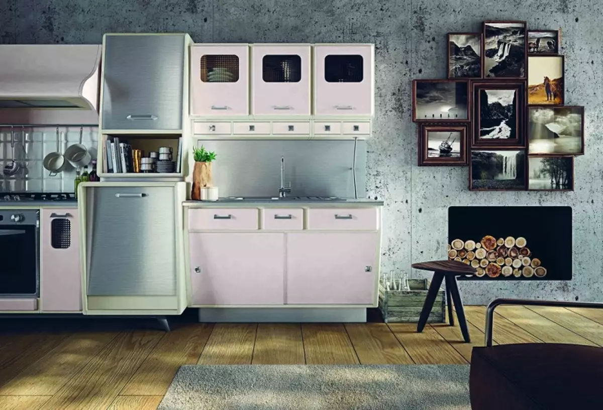 Ретро стил кухня (55 снимки): кухненски слушалки и завеси в ретро стил интериор, модерни дизайнерски опции 21165_6