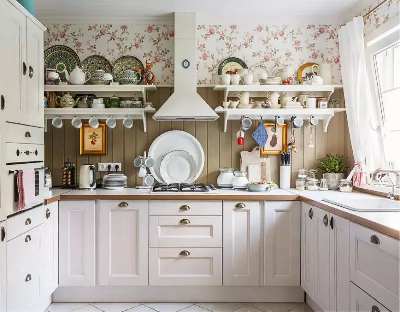מטבחים קטנים בסגנון פרובנס (60 תמונות): תכנון של פינה ומטבחים ישירים בפנים 