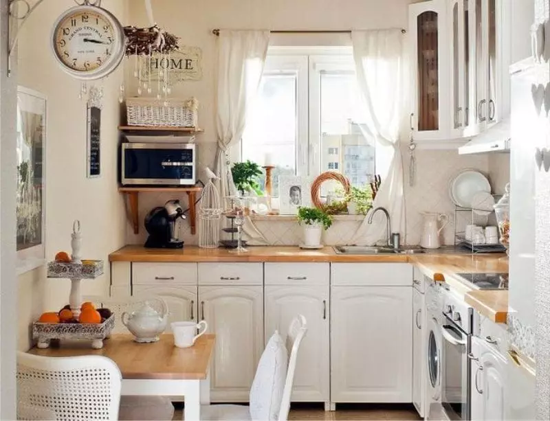 Little Kitchens en el estilo de Provenza (60 fotos): Diseño de esquina y cocinas directas en el interior de 