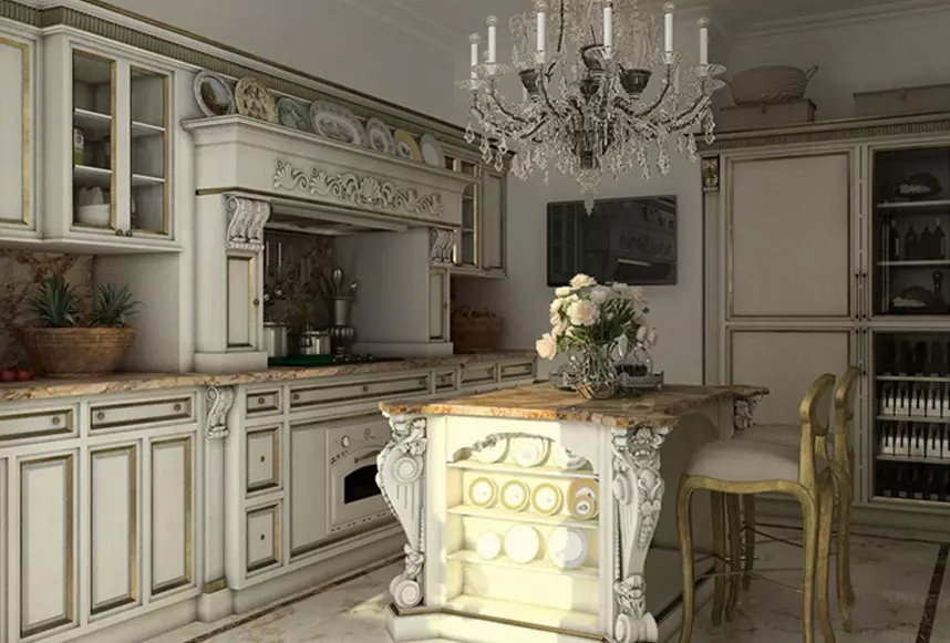 Baroque और Rococo रसोई (40 तस्वीरें): इंटीरियर में Baroque की शैली में छोटे और बड़े रसोई फर्नीचर का डिजाइन 21173_5