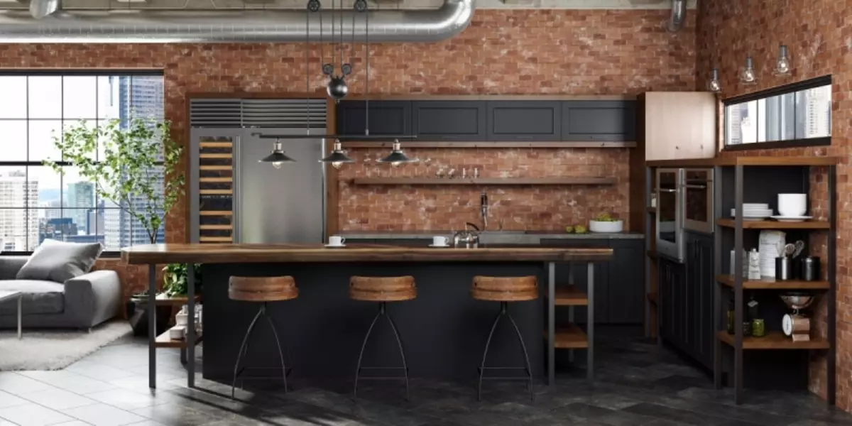 Svart kjøkken (100 bilder): svart fløyel kjøkken sett med tre i interiør, matt og glanset kjøkken i grå-svart farger, svart vegg design 21175_28
