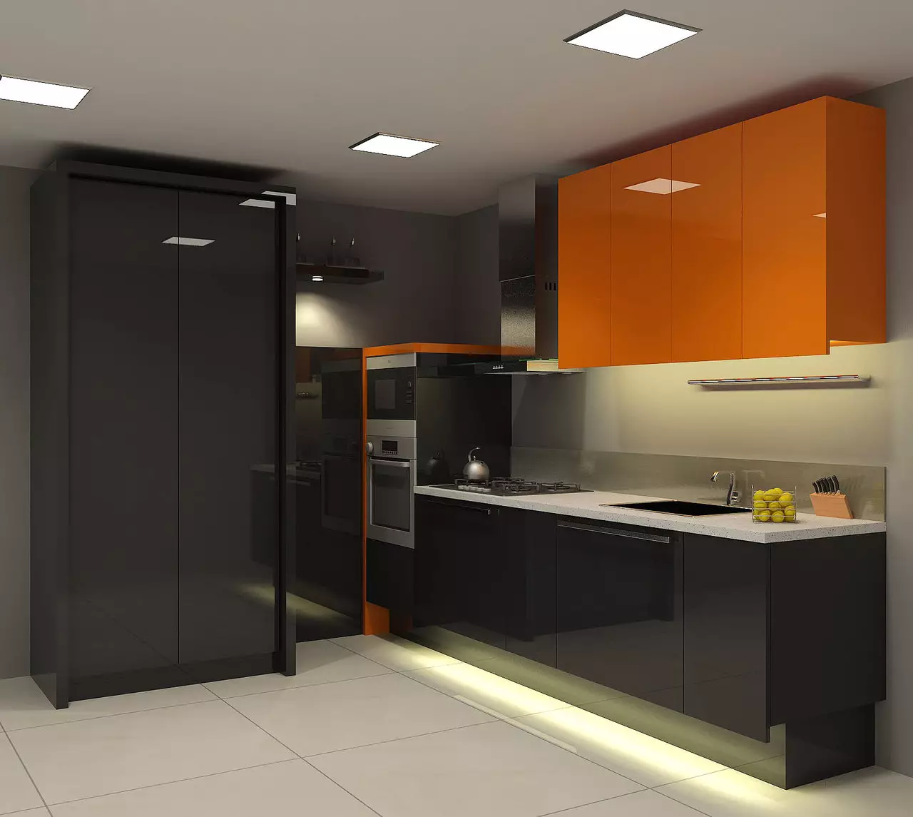 काळा स्वयंपाकघर (100 फोटो): ब्लॅक मखमली किचन आणि ग्रे-ब्लॅक रंग, ब्लॅक वॉल डिझाइनमध्ये इंटीरियर डिझाइन, मॅट आणि चमकदार स्वयंपाकघरात सेट करा 21175_42
