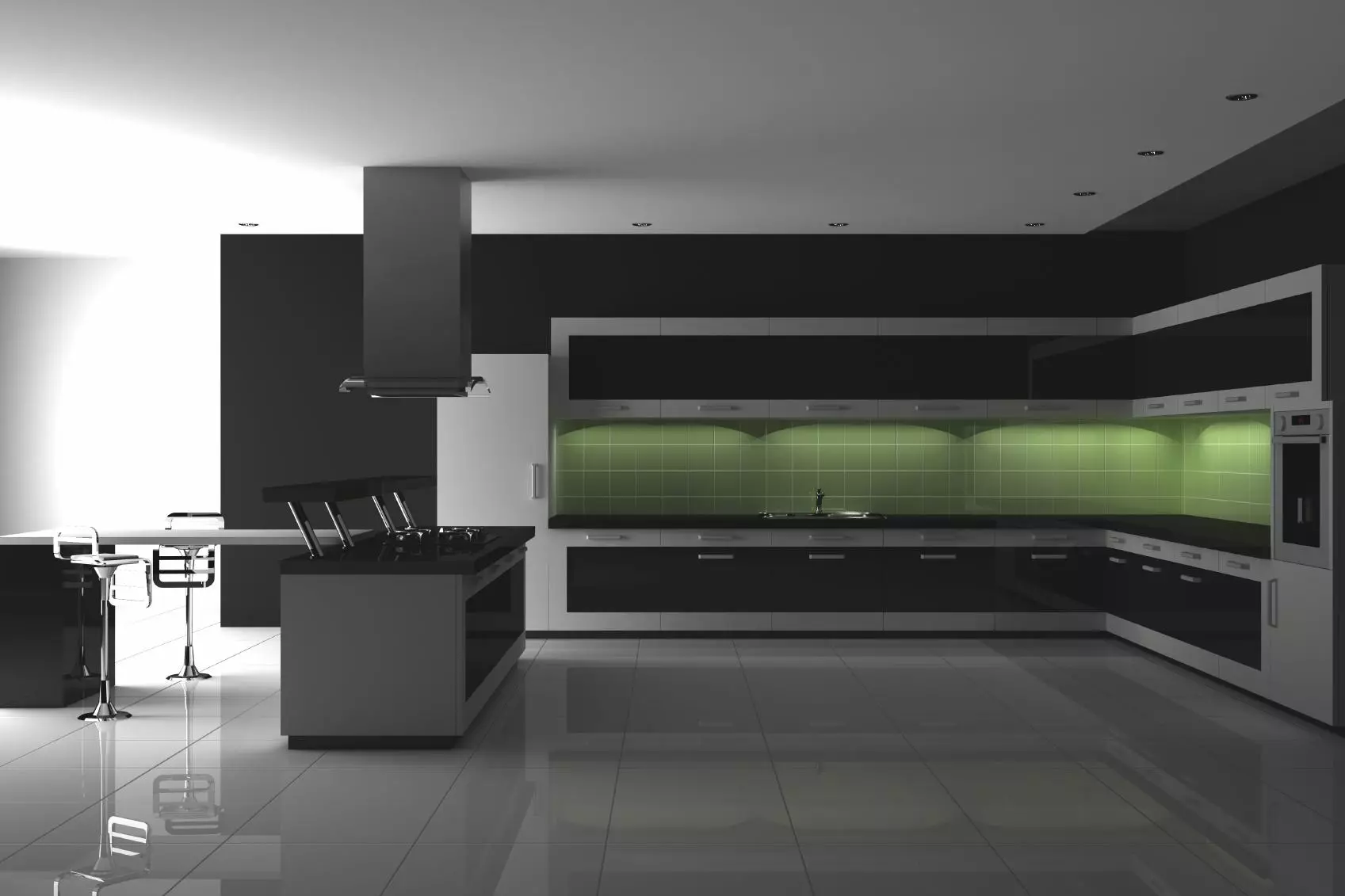 Черно кухня (100 снимки): черно кадифе кухненски кът с дърво в интериорния дизайн, матирана и лъскава кухня в сиво-черни цветове, черен дизайн стена 21175_48