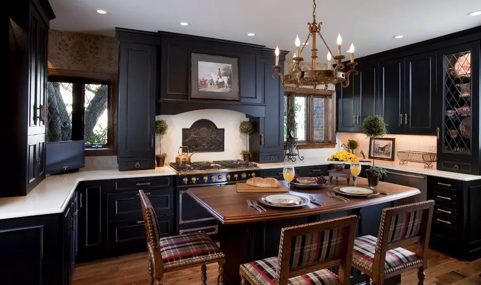 黑色厨房（100张照片）：黑色天鹅绒厨房套装在室内设计，磨砂和光滑的厨房，灰色黑色的颜色，黑色墙面设计 21175_58
