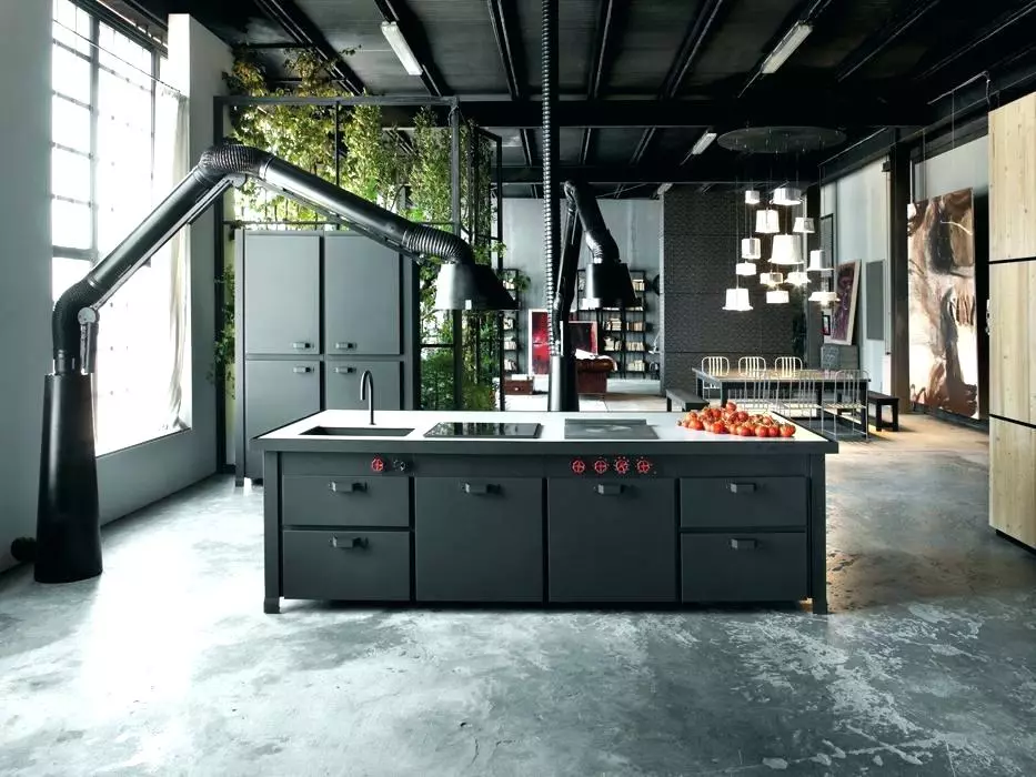 Black Kitchen (100 Foto): Hitam Beludru Kitchen Set dengan kayu dalam desain interior, dapur matte dan glossy dalam warna abu-abu-hitam, desain dinding hitam 21175_62
