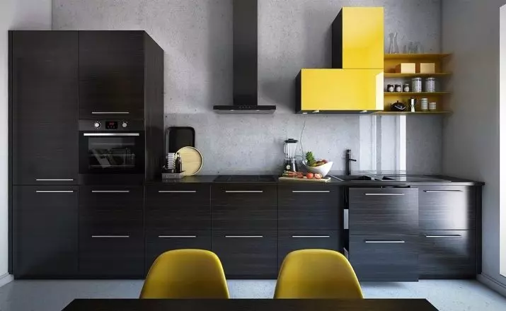 cozinha Preto (100 fotos): conjunto de cozinha de veludo preto com madeira em design de interiores, fosco e cozinha brilhante em cores cinza-escuro, design parede preta 21175_95