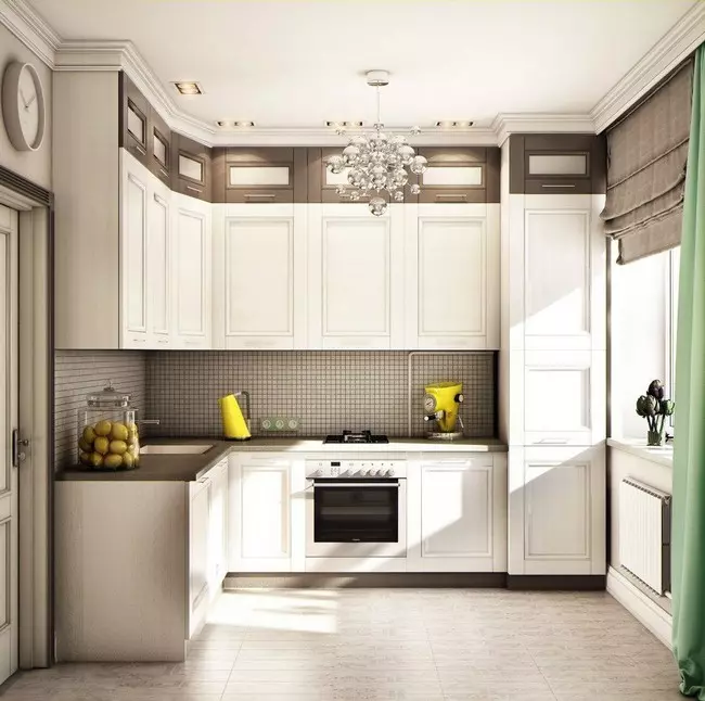 White leņķa virtuves (46 fotogrāfijas): glancēts un matēts virtuves austiņas interjerā, moderns un klasisks stils, no MDF un plastmasas 21179_17
