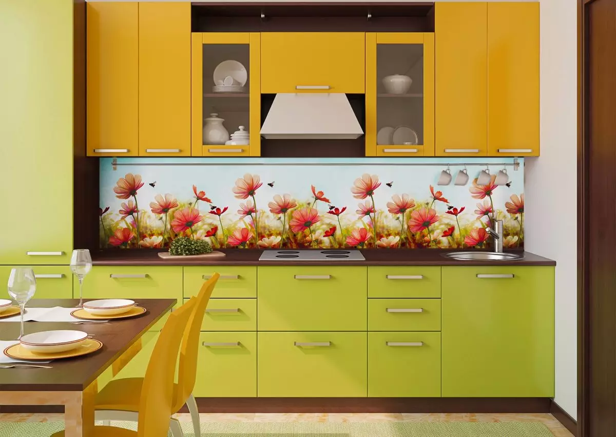Kuzhina plastike Kuzhina (73 foto): Kuzhina kalorës nga plastike ABS, panele dekorative mur me printim photo, kalata transparente dhe opsione të tjera 21184_8