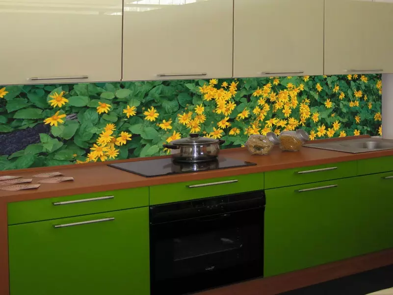 Kitchen Aventais Albico (36 fotos): Selecione os painéis para a cozinha de MDF e plástico, design de aventais prontos para paredes da série 