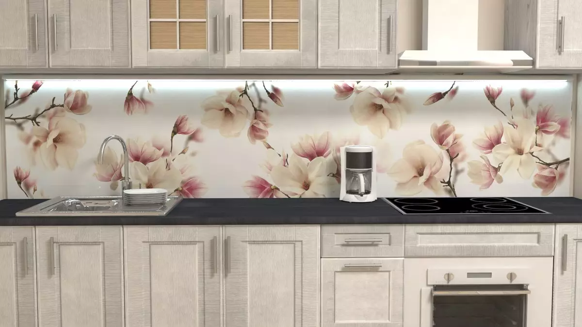 Tạp dề bếp Albico (36 ảnh): Chọn các tấm cho nhà bếp từ MDF và nhựa, thiết kế các tạp dề được làm sẵn cho các bức tường từ loạt 
