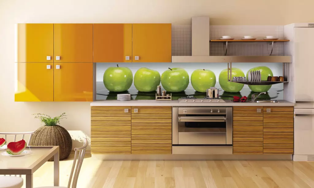 Keittiö Esiliinat Albico (36 kuvaa): Valitse keittiön paneelit MDF: stä ja muovista, valmiiksi valmistetuista esiliinoista seinille 