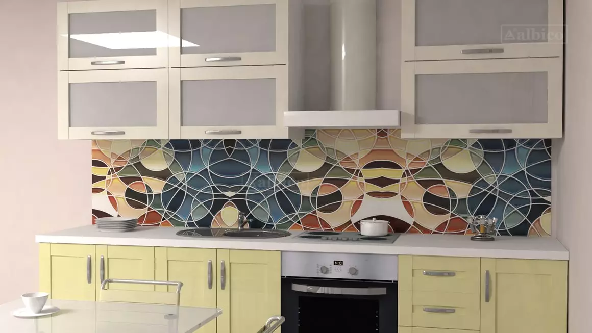 Kuchynské zástery Albico (36 fotiek): Vyberte panely pre kuchyňu z MDF a plastov, dizajn pripravených zástery pre steny z radu 