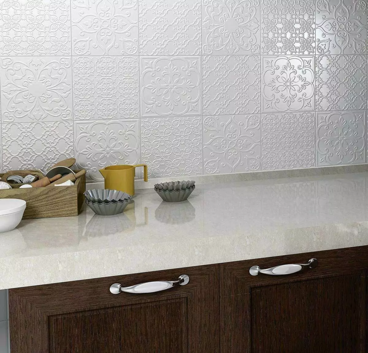 Kerama Marazzi Tile on the kitchenエプロン（37枚の写真）：キッチンエプロンのデザインのCabanchik Tile、キッチンインテリアのタイルコレクション 