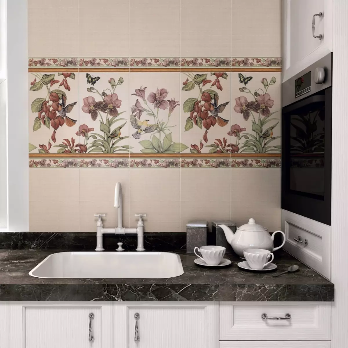 Kerama Marazzi Tile on the kitchenエプロン（37枚の写真）：キッチンエプロンのデザインのCabanchik Tile、キッチンインテリアのタイルコレクション 