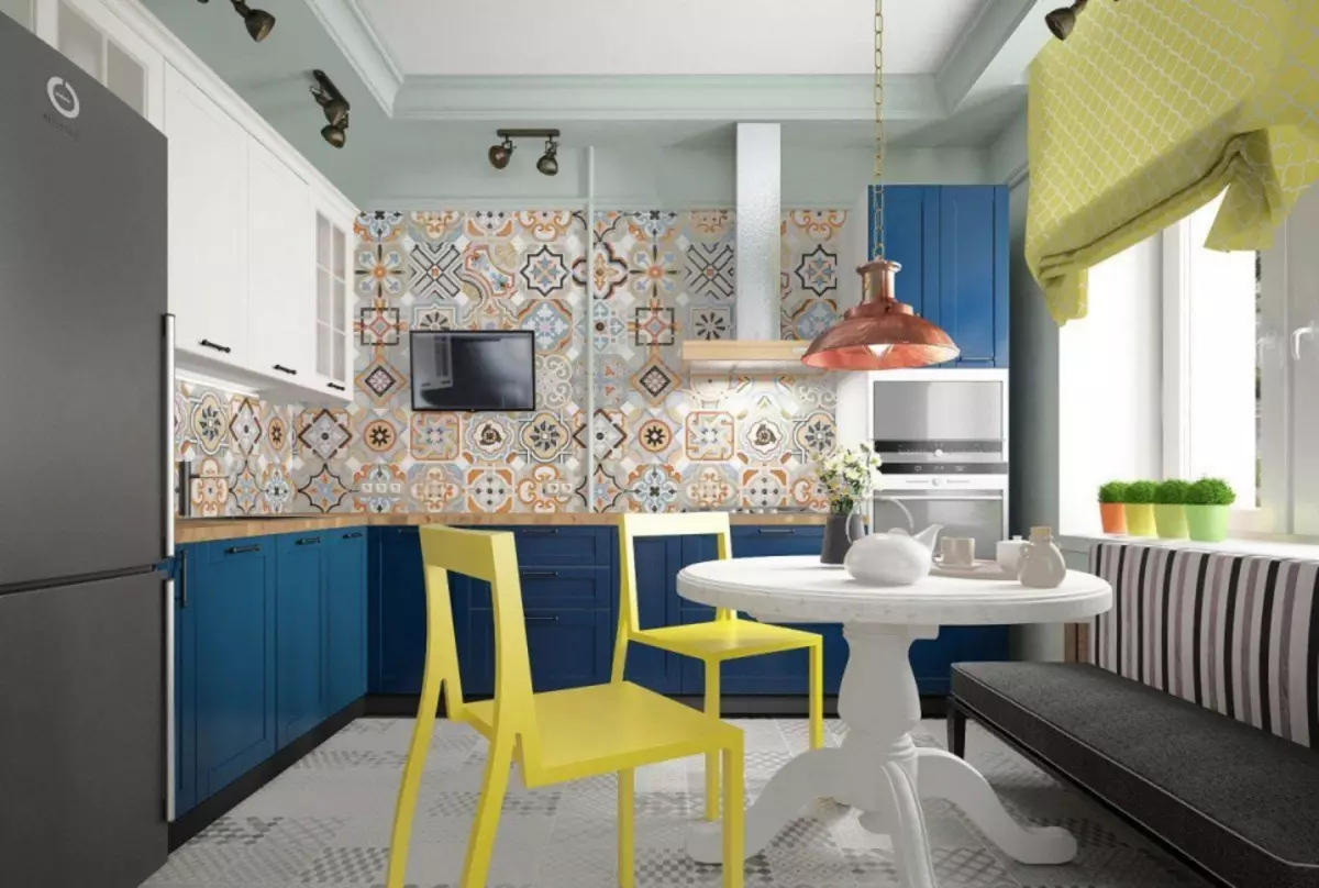 Azulejo de patchwork para delantal en la cocina (39 fotos): Características del estilo, delantal de la cocina en blanco y negro Gamme 21194_14