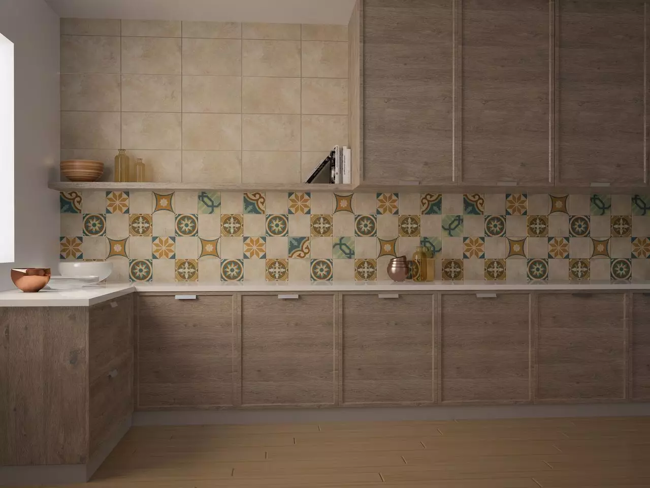 Azulejo de patchwork para delantal en la cocina (39 fotos): Características del estilo, delantal de la cocina en blanco y negro Gamme 21194_19