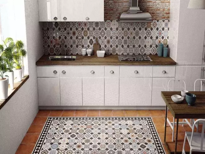 Azulejo de patchwork para delantal en la cocina (39 fotos): Características del estilo, delantal de la cocina en blanco y negro Gamme 21194_2
