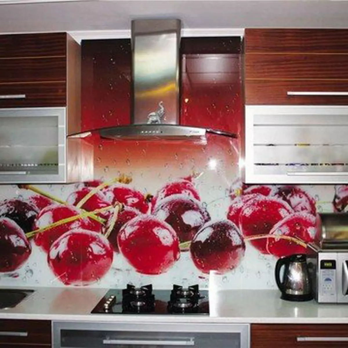 Glas Förkläden med fotoutskrift för köket (46 foton): Kök Förkläden av härdat glas med orkidéer, kaffe och andra designalternativ 21202_13